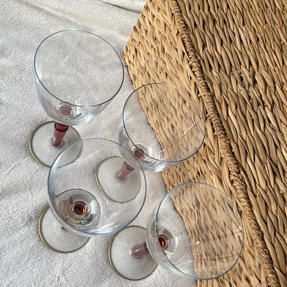 Pier 1 Imports Orbit Spice 16 Oz Red Gold Trim Stemware Glasses 4 HandPainted - Picture 5 of 10